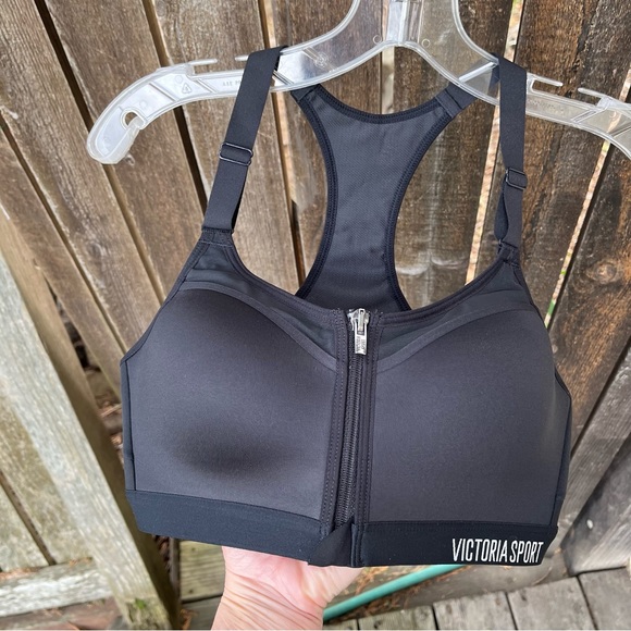 Victoria’s Secret / Victoria’s Sport Black Zip Front Racerback Sports Bra Sz 34C - Picture 5 of 12